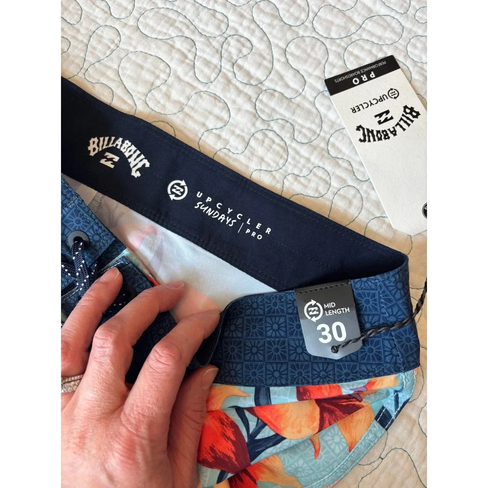 Billabong Sundays Pro Boardshorts Mens‎ 30 Blue Orange Floral Lily Swim Trunks